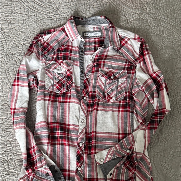Buckle Red and White Plaid Casual Shirt - Picture 1 of 4